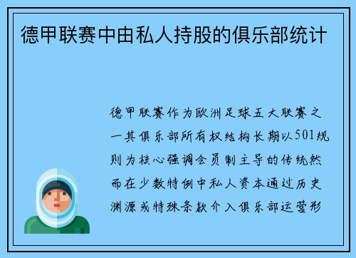 德甲联赛中由私人持股的俱乐部统计